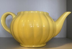A rare Kispest granite yellow tea jug without a lid, with the accompanying cup.
