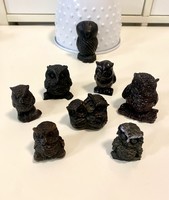Bagoly-gyűjteményből  8 db fekete műgyanta bagoly figura dísz gyűjtőknek 4-5 cm