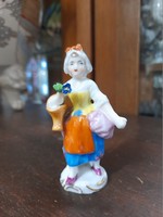 Alt Vienna, Austria, hand-painted, girl with flower basket mini, small porcelain figurine. 8.5 Cm.
