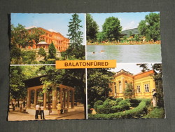 Postcard, Balatonfüred Tihany, mosaic details, heart hospital, hotel, beach, sour water source, Jókai memorial