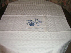 Cute hand-embroidered duck spring damask napkin