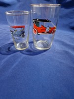 Oldtimer autos  üveg  pohár ,poharak piros kék
