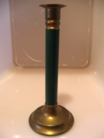 Art deco copper candle holder with stem painted dark green
