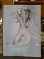 Natalia bejenaru (1951) double-sided female colored nude watercolor. 40 X 30 cm.