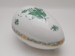 Herendi zöld Apponyi mintás óriás tojás bonbonier, 16 cm