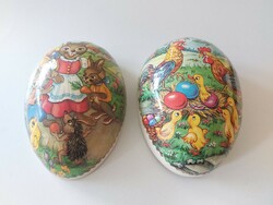 Old papier-mâché egg Easter decor 17 cm bunny hen rooster pattern