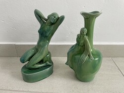 Zsolnay ritka alapmázas női akt vázával figura páros eozin modern