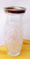 Antik kristály váza. Ezüst karimás Monarchiás fémjelzéssel