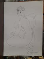 Natalia bejenaru (1951) double-sided female nude watercolor. 35 X 25 cm.