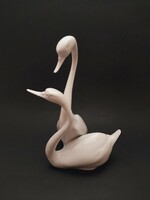 Herend unpainted swan, swan pair sculpture, 19.5 cm