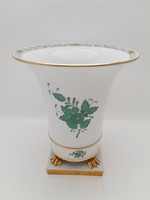 Herend green apponyi pattern nailed, lion-footed caspo, vase, 17.6 cm