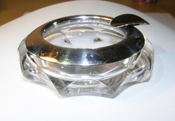 Crystal glass ashtray with 925 silver rim