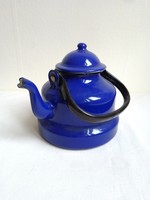Old beautiful cobalt king blue enamel metal teapot pourer decoration nostalgia village kitchen tool