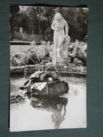 Postcard, balaton boglár, park detail, nude statue of a girl entering water, fountain