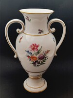 A large vase with handles of Raven Háza porcelain, with a flower pattern, 28.5 cm
