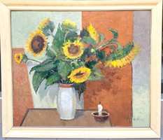 Emil Gádor (1911-1998): sunflower still life, gallery, 70x80 cm.
