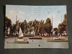 Postcard, balaton boglár, mermaid tent camp, camping, sailing ship