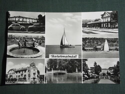 Postcard, Balatonalmádi, mosaic details, restaurant, beach, resort, train station