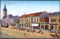 Transylvania (Romania) Torda (Turda), main square - shops and market 1911 (Weisz Lipót edition)