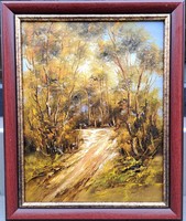 László Bubelényi (1953-2018): forest road, 40x30 cm.