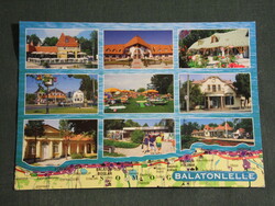 Képeslap,Balatonlelle,mozaik részletek,üdülő,posta,vasútállomás,strand,étterem,