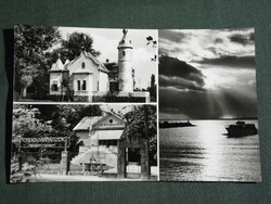 Postcard, Balaton pine, mosaic details, Dorog miner's resorts, sunset, ship