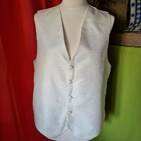 Wedding fme07 - ecru silver diamond pattern silk casual men's waistcoat 54/xl