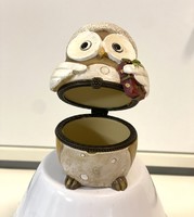 Openable ceramic owl figurine jewelry trinket holder from owl collection 8 cm