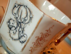 Monarchy period hand-painted monogrammed cup+bottom - art@decoration