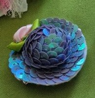 Had09 - purple-blue sequin hat decorated with a satin rose on a hair clip