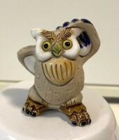From the owl collection, old marked bj ceramic owl and chicks figure ornament small statue 5 cm