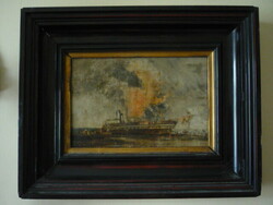 Antik hajós olajfestmény, Tengeri jelenet ismeretlen festőtől 2402 22