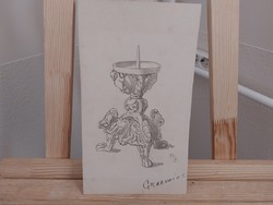 (K) Grabowiec grafika akva tus 17x30 cm gyertyatartó
