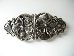 Belt buckle in art deco style, silver-plated magnolia pattern