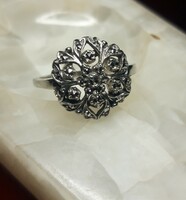 Old silver ring with marcasite stone (Hungarian jewelry) - size 58