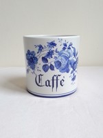 Kerek elegáns kék-fehér mázas porcelán kávétartó konyhai edény tároló rózsa virág minta 11,5 cm