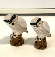 From the owl collection, 2 old marked bj ceramic owl and its chick figurine ornament small statue 6 and 7 cm