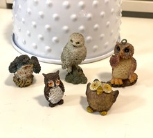 From the owl collection, 5 old owl figurine decorations, polyresin resin 2-5 cm