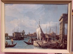 Canaletto: La Punta Della Dogana című festményének nyomata üvegezett keretben