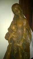 Művészi antik  fafaragás ! Anya gyermekével , hibátlan, nagyméretű db. 61x21 cm