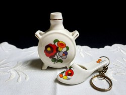 Original Kalocsa porcelain small water bottle + slippers with metal key holder 2