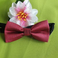 Wedding nyk38 - red taffeta bow tie decorated with silver thread 60x120mm