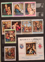 Panama Festmény blokk és  bélyeg sor pecsételt D/18