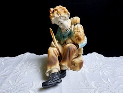Wandering boy with a dog, large Arpo biscuit porcelain
