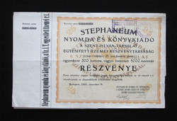 Stephaneum Nyomda - Szent István Társulat részvény 25x200 korona 1922