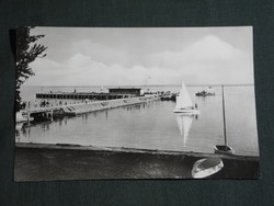 Postcard, Balatonfüred, port, pier, boat station skyline detail