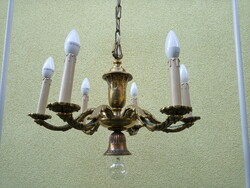 Six-arm vintage copper / bronze chandelier with central burner