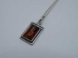 Uk00265 amber stone silver pendant and necklace set 925