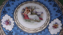 Gyönyörű 19.század antik barokk Royal Wienna sorszámos jelenetes Cupidó és a lány falitál 21cm