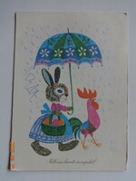 Old graphic Easter postcard - drawing by Zsuzsa Demjén